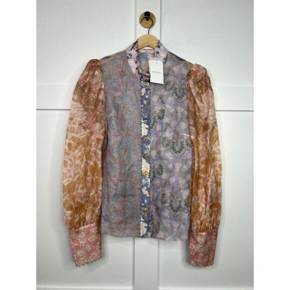 NWT Zimmerman Kaleidoscope Spliced Blouse Multicolor Spliced Floral Size: 10 - Picture 2 of 11